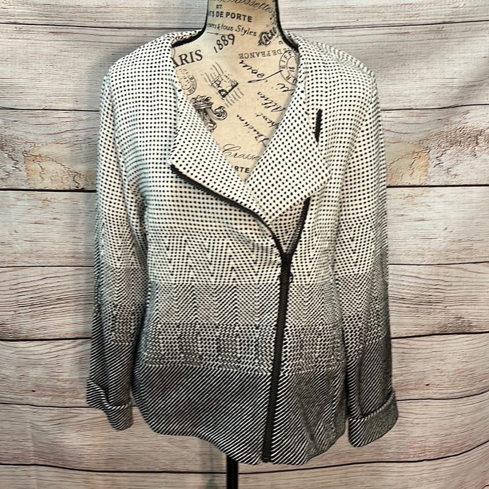 NIC+ZOE Blazer Ombre Print Asymmetrical Zipper Pockets Cotton Petite Medium